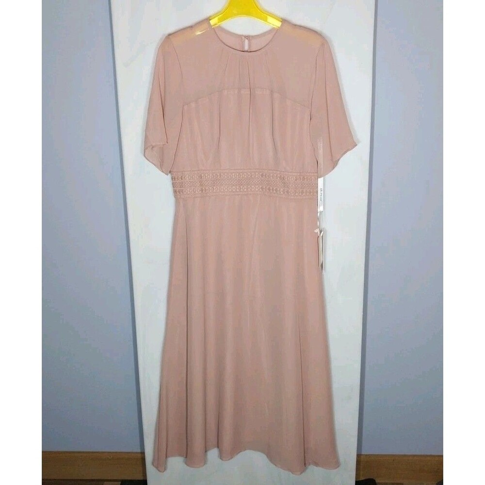 JJ’s House Dusty Rose Chiffon Lace A-Line Dress L NWT Bridesmaid Wedding Guest